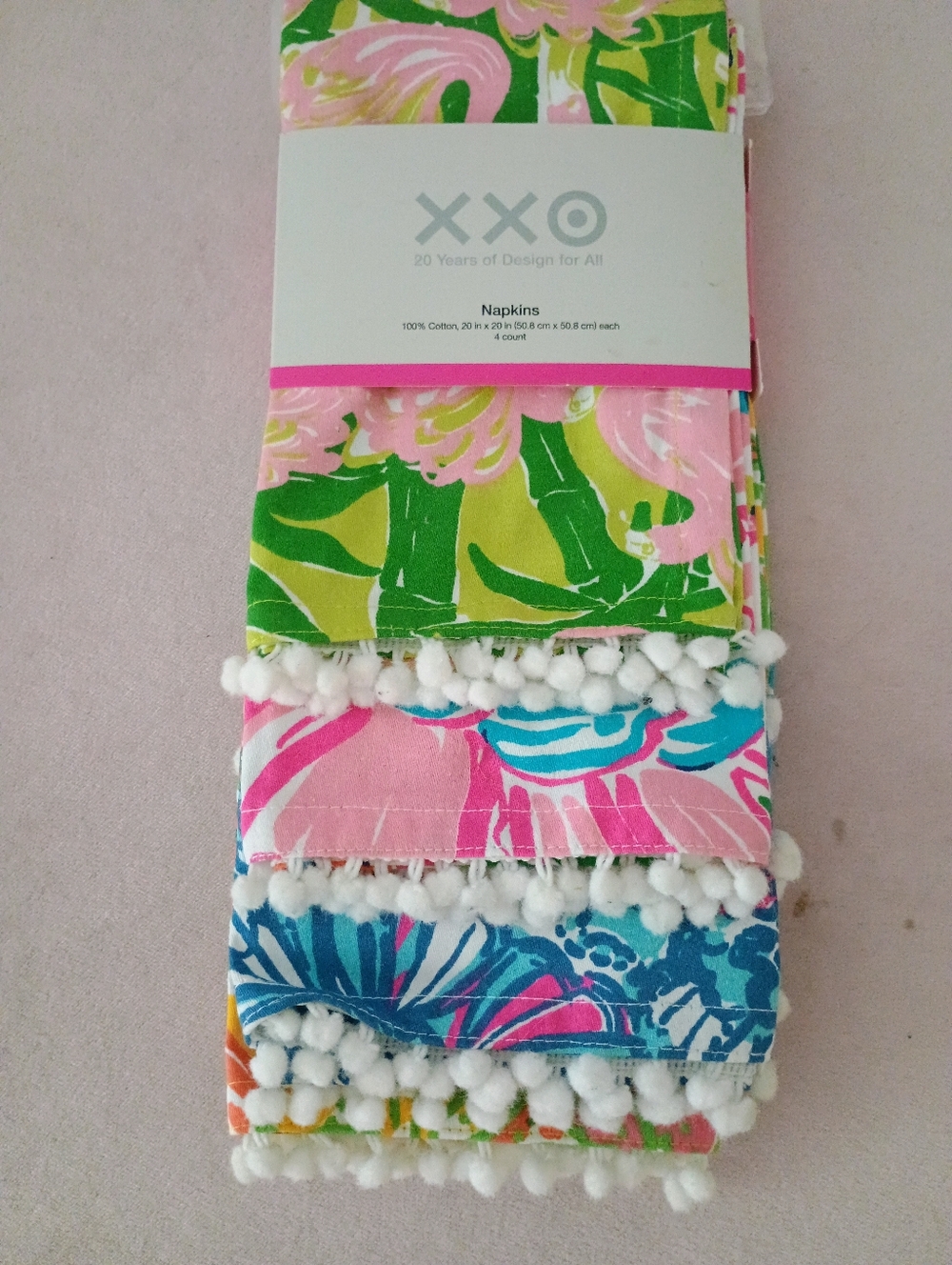 Lilly Pulitzer x Target -Floral Cotton Napkins with Pom Pom Trim - Set Of 4